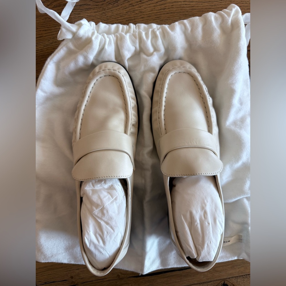 The Row Soft leather flat loafers- Cream